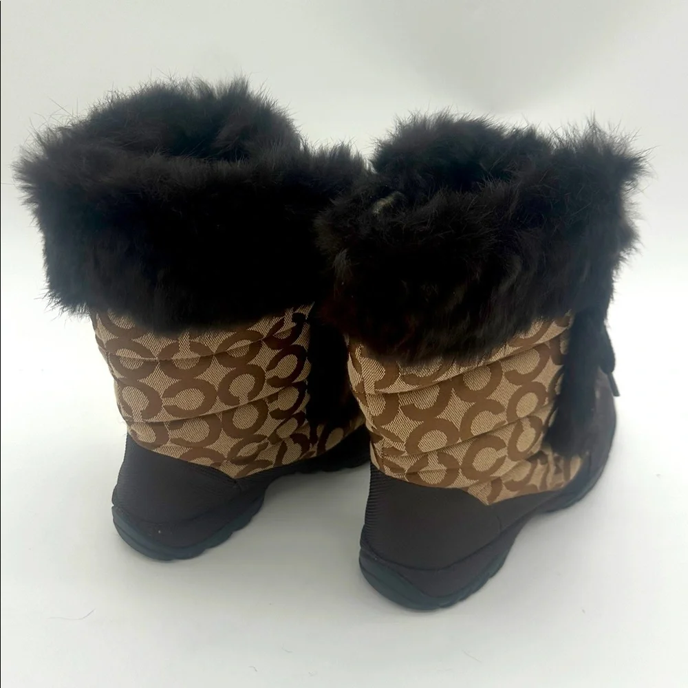 Coach Jennie Signature Fur Trim Lace Up Boots Monogram Khaki Q522 Womens 7.5 B - Picture 8 of 14